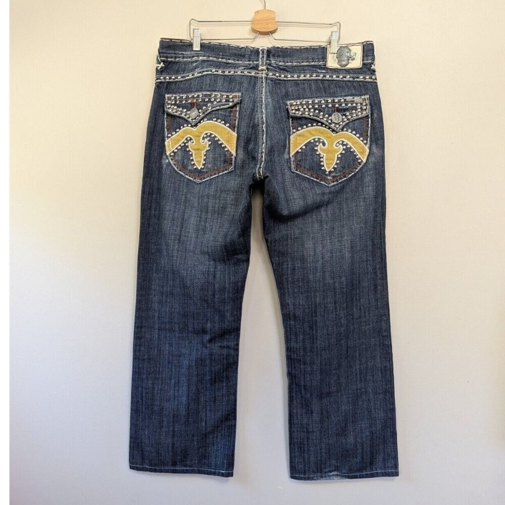 Laguna Beach Jeans Co Mens JeansY2K Biker‎ Bootcut Skull Chopper Bling Grunge